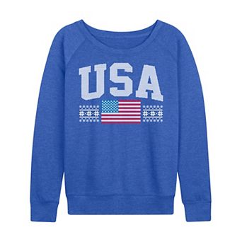 Plus Size Women's USA Winter Sports Sweater Pattern French Terry Long Sleeve Tee