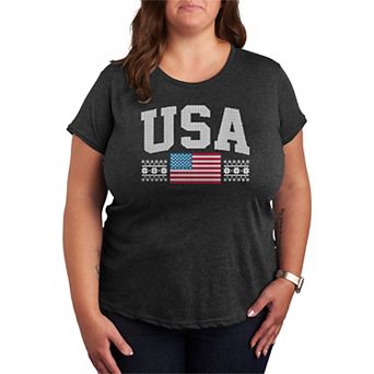 Plus Size USA Winter Sports Sweater Pattern Graphic Tee