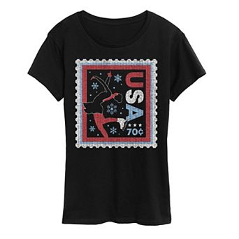 Women's Figure Skater USA Stamp Distressed Graphic Tee