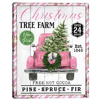 Masterpiece Pink Christmas Tree Truck Canvas Wall Art