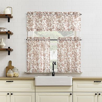 No. 918 Elara Tonal Botanical Semi-Sheer Rod Pocket Kitchen Curtain Valance