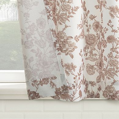 No. 918 Elara Tonal Botanical Semi-Sheer Rod Pocket Kitchen Curtain Tier Pair