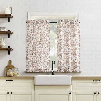 No. 918 Elara Tonal Botanical Semi-Sheer Rod Pocket Kitchen Curtain Tier Pair