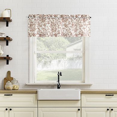 No. 918 Elara Tonal Botanical Semi-Sheer Rod Pocket Kitchen Curtain Tier Pair