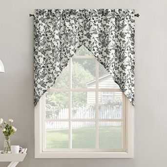 No. 918 Elara Tonal Botanical Semi-Sheer Rod Pocket Kitchen Curtain Tier Pair