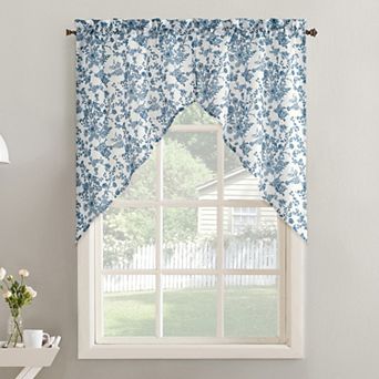 No. 918 Elara Tonal Botanical Semi-Sheer Rod Pocket Kitchen Curtain Tier Pair