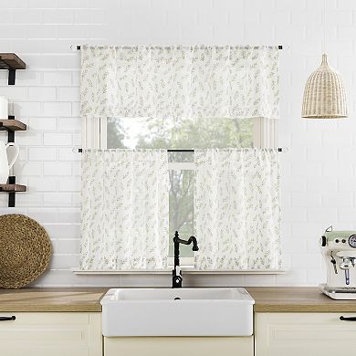 No. 918 Hawthorne Floral Leaf Sheer Rod Pocket Kitchen Curtain Valance