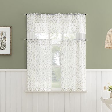 No. 918 Hawthorne Floral Leaf Sheer Rod Pocket Kitchen Curtain Valance