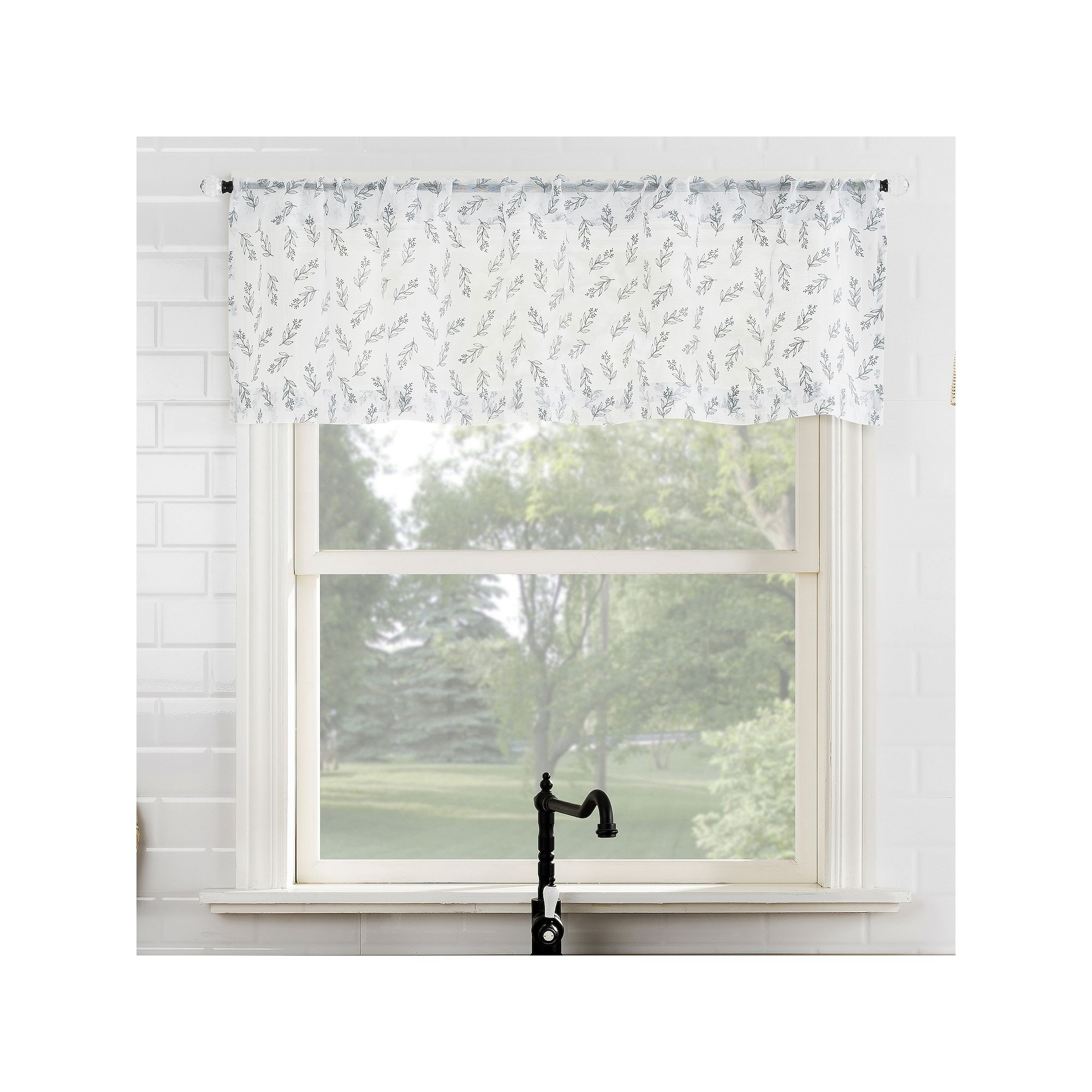 No. 918 Hawthorne Floral Leaf Sheer Rod Pocket Kitchen Curtain Valance, Cha