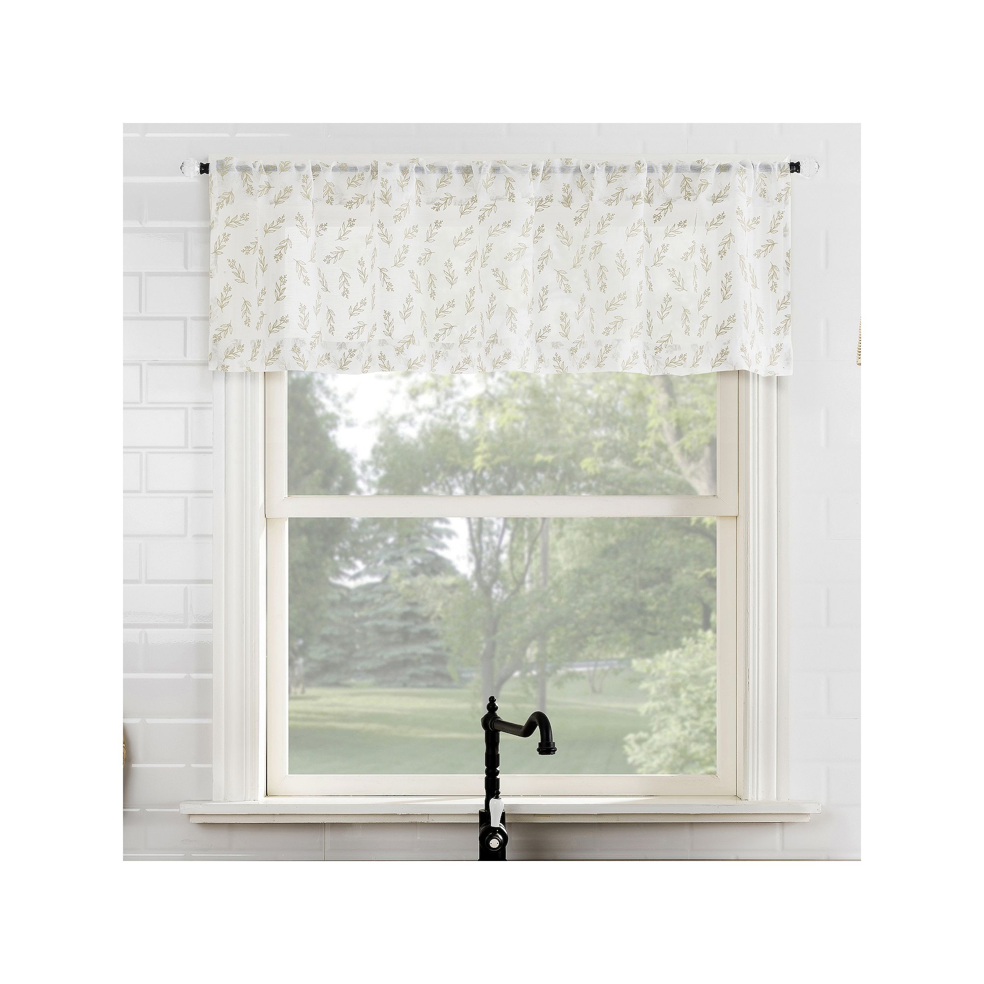 No. 918 Hawthorne Floral Leaf Sheer Rod Pocket Kitchen Curtain Valance, Bro