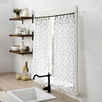 No. 918 Hawthorne Floral Leaf Sheer Rod Pocket Kitchen Curtain Tier Pair