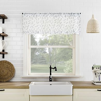 No. 918 Hawthorne Floral Leaf Sheer Rod Pocket Kitchen Curtain Tier Pair