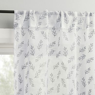 No. 918 Hawthorne Floral Leaf Sheer Rod Pocket Kitchen Curtain Tier Pair