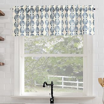 No. 918 Tonal Seashell Print Semi-Sheer Rod Pocket Kitchen Curtain Valance