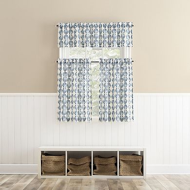 No. 918 Tonal Seashell Print Semi-Sheer Rod Pocket Kitchen Curtain Valance