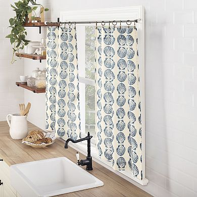 No. 918 Tonal Seashell Print Semi-Sheer Rod Pocket Kitchen Curtain Tier Pair