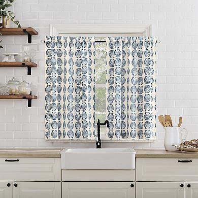 No. 918 Tonal Seashell Print Semi-Sheer Rod Pocket Kitchen Curtain Tier Pair