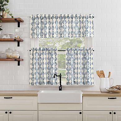 No. 918 Tonal Seashell Print Semi-Sheer Rod Pocket Kitchen Curtain Tier Pair