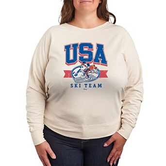 Plus Size Disney's Mickey Mouse USA Ski Team French Terry Long Sleeve Tee
