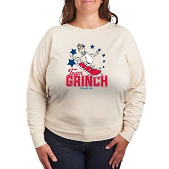 Plus Size Dr. Seuss Team Grinch Snowboarding French Terry Long Sleeve Tee