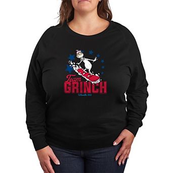 Plus Size Dr. Seuss Team Grinch Snowboarding French Terry Long Sleeve Tee