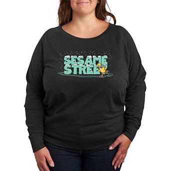 Plus Size Sesame Street Big Bird Ice Skating French Terry Long Sleeve Tee