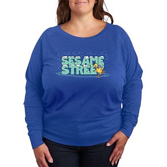 Plus Size Sesame Street Big Bird Ice Skating French Terry Long Sleeve Tee