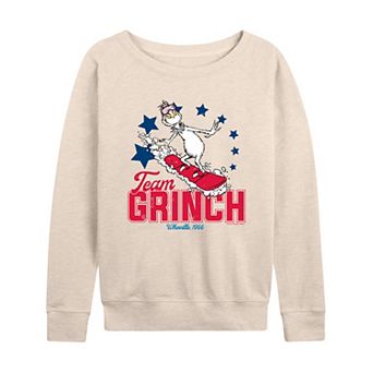 Women's Dr. Seuss Grinch Snowboarding French Terry Long Sleeve Tee