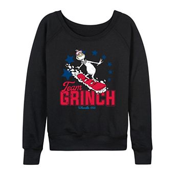 Women's Dr. Seuss Grinch Snowboarding French Terry Long Sleeve Tee