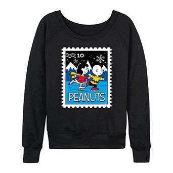 Women's Peanuts Lucy & Charlie Ice Skating Stamp French Terry Long Sleeve Tee