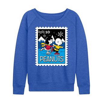 Women's Peanuts Lucy & Charlie Ice Skating Stamp French Terry Long Sleeve Tee