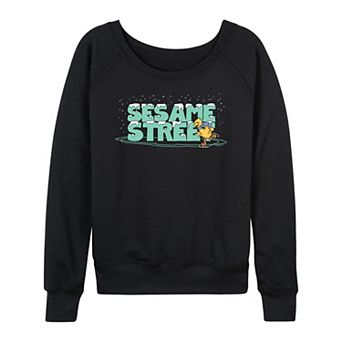 Women's Sesame Street Big Bird Ice Skating French Terry Long Sleeve Tee