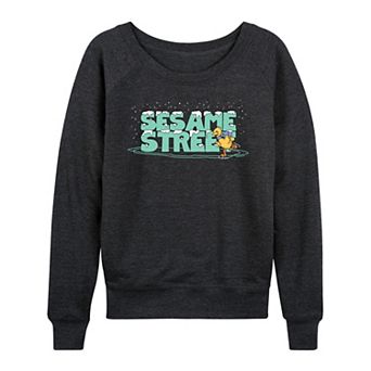 Women's Sesame Street Big Bird Ice Skating French Terry Long Sleeve Tee