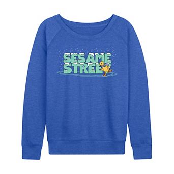 Women's Sesame Street Big Bird Ice Skating French Terry Long Sleeve Tee