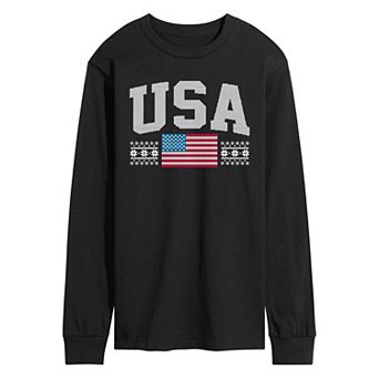 Men's USA Winter Sports Pattern Long Sleeve Graphic Tee