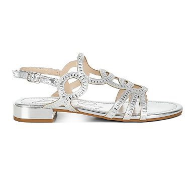 London Rag Jisters Women's Cut Out Rhinestone Flat Sandals