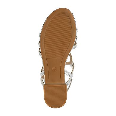 London Rag Jisters Women's Cut Out Rhinestone Flat Sandals