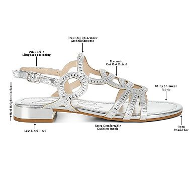 London Rag Jisters Women's Cut Out Rhinestone Flat Sandals