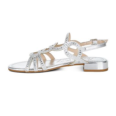 London Rag Jisters Women's Cut Out Rhinestone Flat Sandals