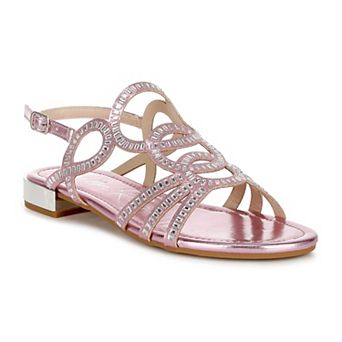 London Rag Jisters Women's Cut Out Rhinestone Flat Sandals