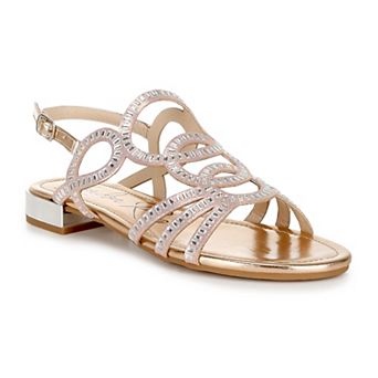 London Rag Jisters Women's Cut Out Rhinestone Flat Sandals