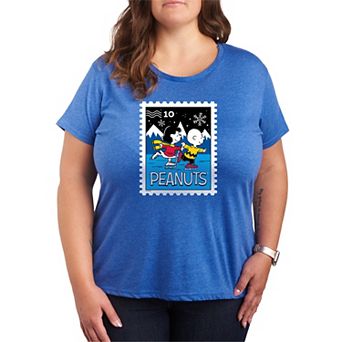 Plus Size Peanuts Lucy & Charlie's Ice Skating Stamp Graphic Tee
