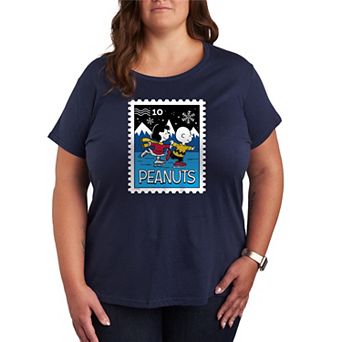 Plus Size Peanuts Lucy & Charlie's Ice Skating Stamp Graphic Tee