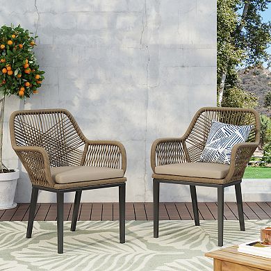 Russel Outdoor Wicker Dining Chair with Cushion (Set of 2) by Christopher Knight Home