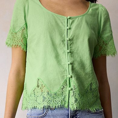 Women's LC Lauren Conrad Short Sleeve Lace Trim Top