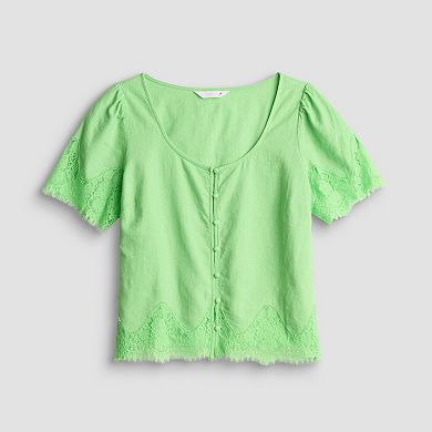 Women's LC Lauren Conrad Short Sleeve Lace Trim Top