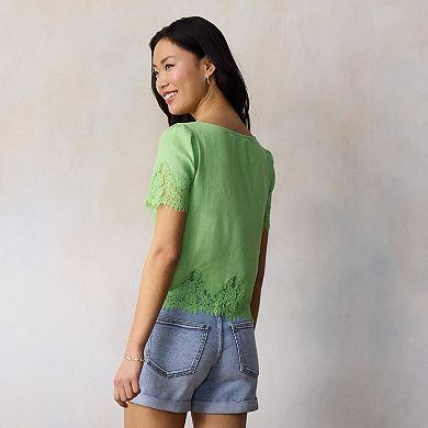 Women's LC Lauren Conrad Short Sleeve Lace Trim Top