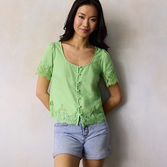 Women's LC Lauren Conrad Short Sleeve Lace Trim Top