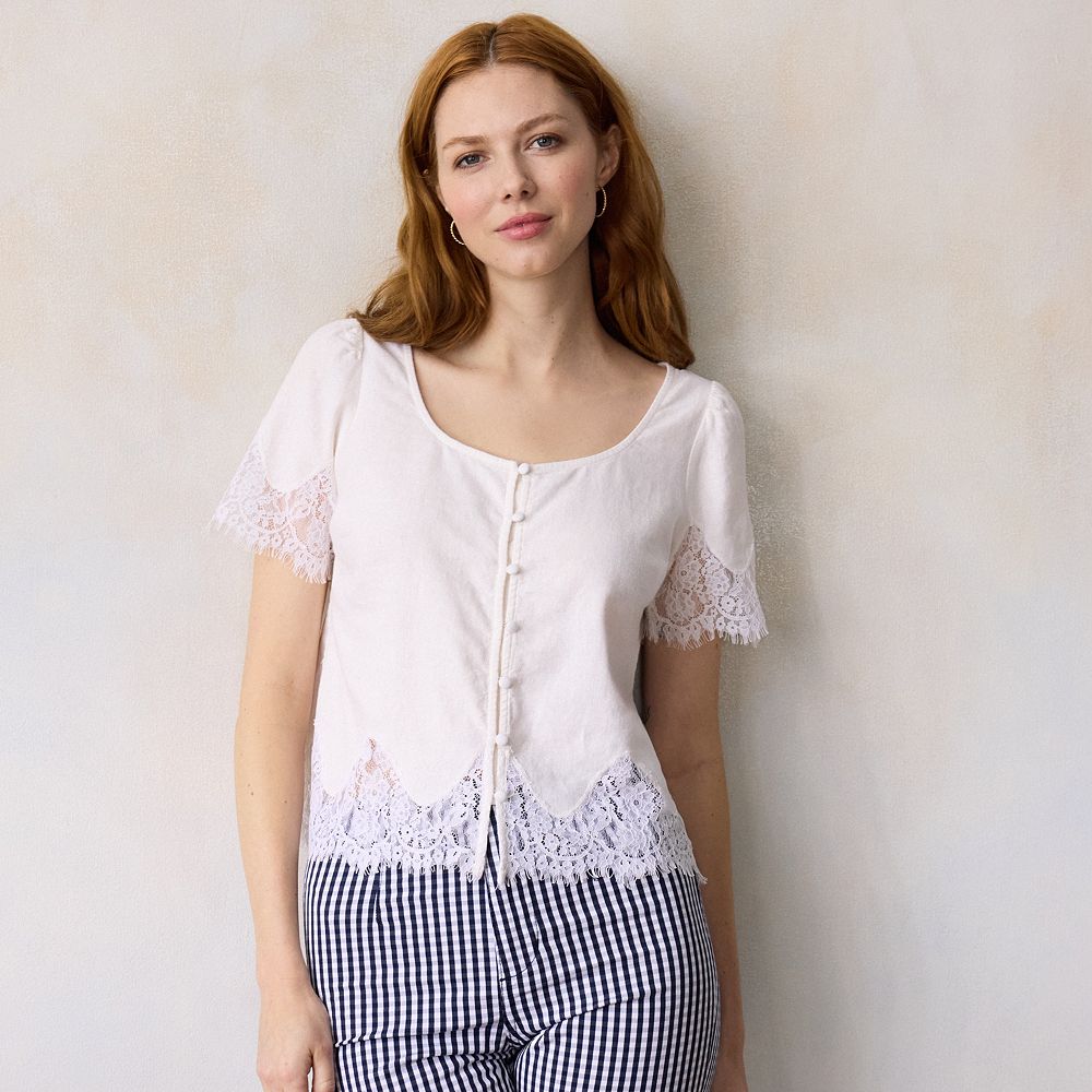 Women's LC Lauren Conrad Short Sleeve Lace Trim Top
