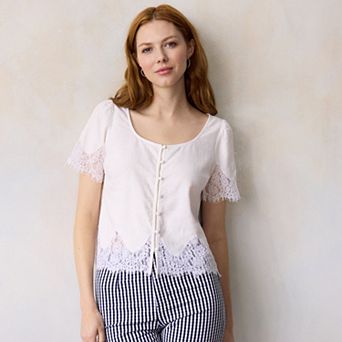 Women's LC Lauren Conrad Short Sleeve Lace Trim Top